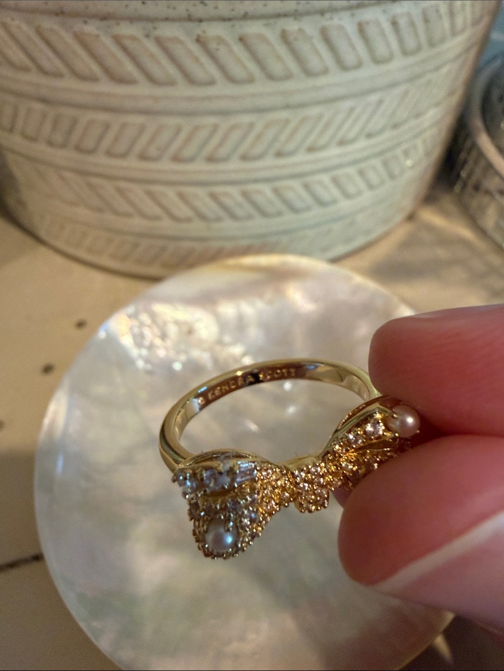 Kendra Scott Gold Bow Ring with Pearl Accents - Women's Jewelry - Picture 2 of 6